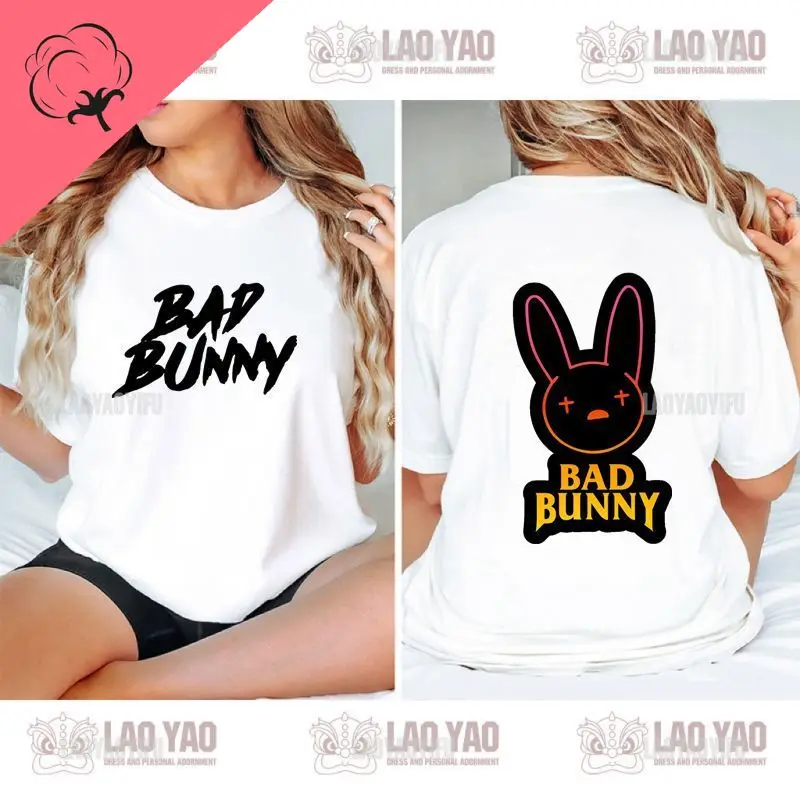 悪いバニー-女性のカジュアルスタイルのTシャツ,綿100% のストリートウェア,半袖,パーソナライズされたファッション