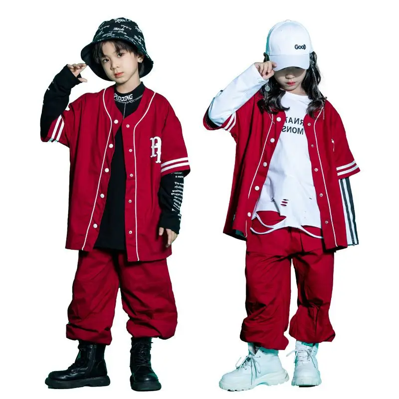 Boys Girls Hip Hop Dance Stage Costumes for Competition Ballroom Show Kid Street Dance Hiphop Jazz outfits Short sleeves Clothes