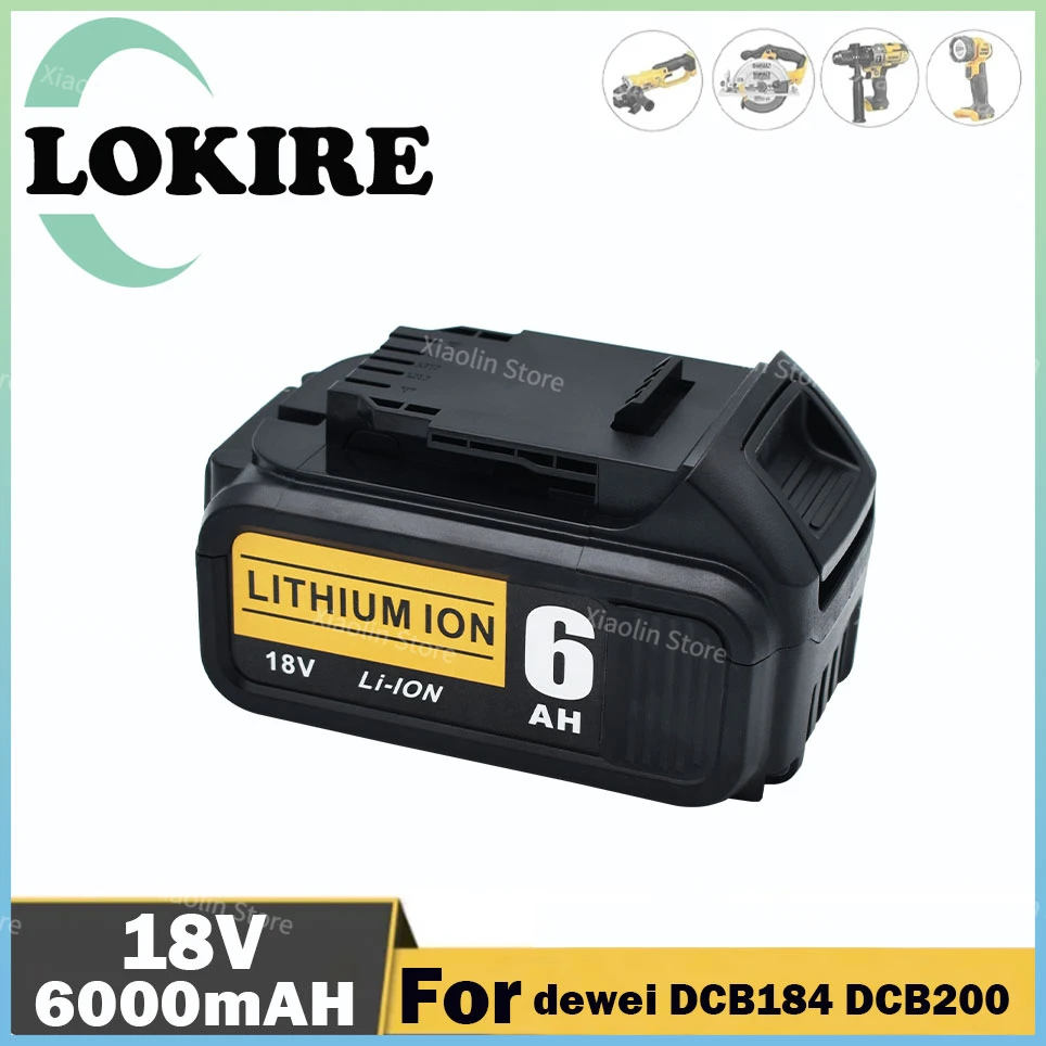 18V  6Ah Lithium Battery for dewei power Tools DCB184 DCB200 rechargeable electric tool set 18V 6000mah Battery