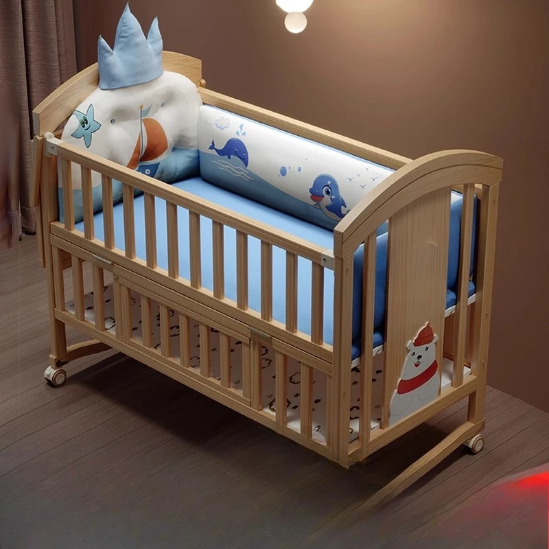 

Crib Solid wood unpainted baby bb bed Cradle Newborn multi-function Children's Splicing