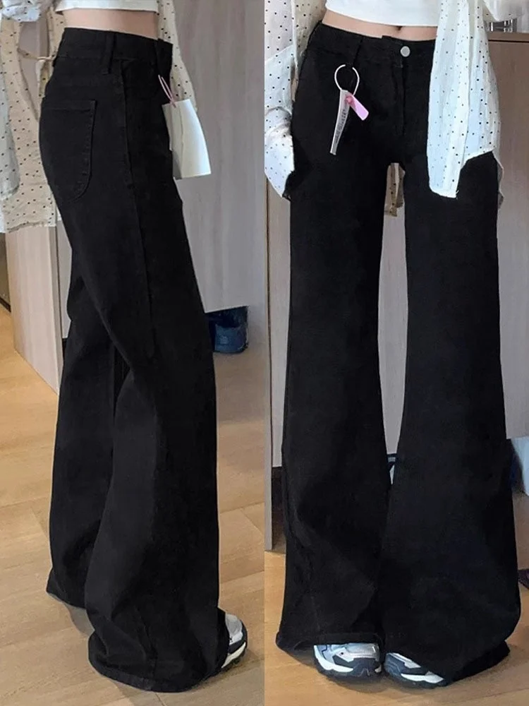

Black Wide Leg Straight Tube Jeans for Women High Waist Cotton Stretch Denim Bootcut Pants Tummy Control Slimming Jeans