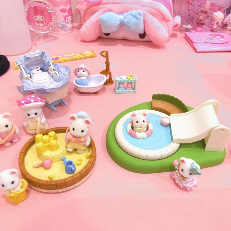 Sylvanian Families Casa Toys Ternurines Figuren Spielzeug Mädchen Niedliche Calico Critters Anime Puppenhausmöbel Schwimmbad Sandpool
