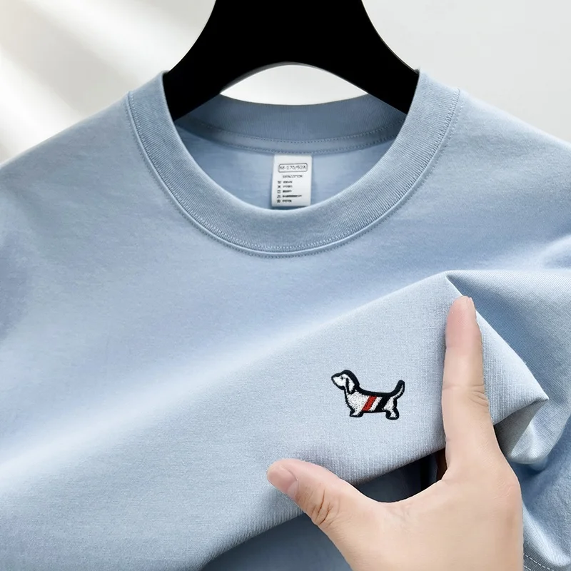 2026Cotton Luxury Quality Men's O-Neck T-Shirt Summer Exquisite Dog Print Short Sleeve Fashion Versatile Casual Trend Menswear