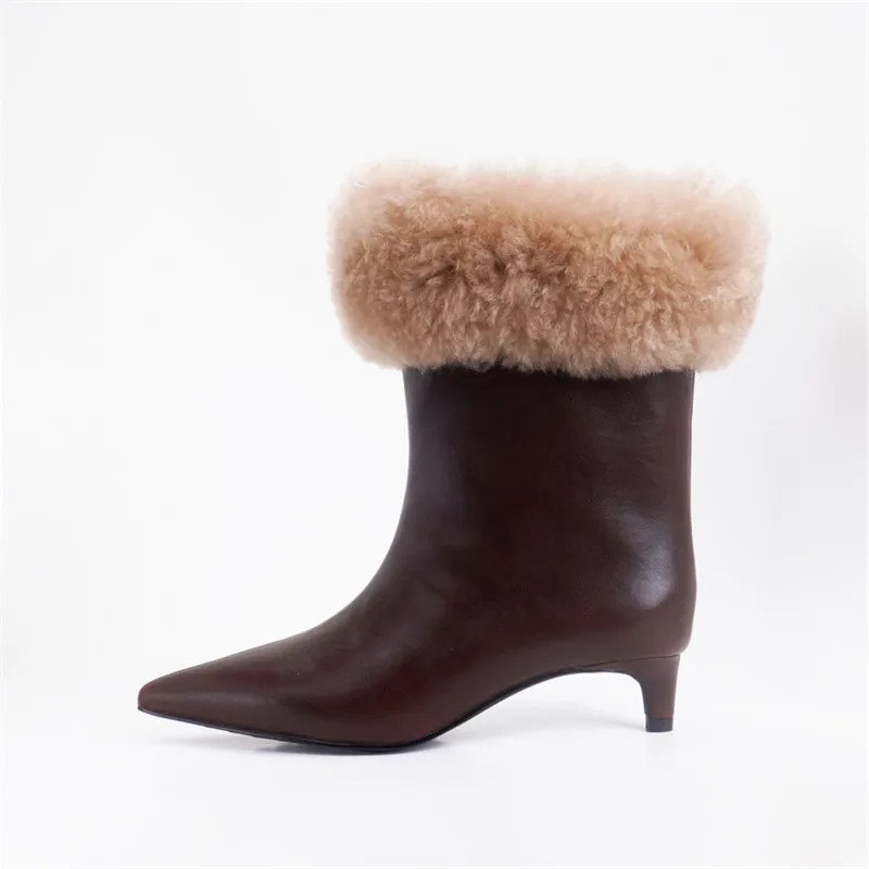 2026 Autumn Winter Split Leather Women Boots Fashion Versatile Pointed Toe Shoes for Women Handmade Mid Heels Short Boots Women