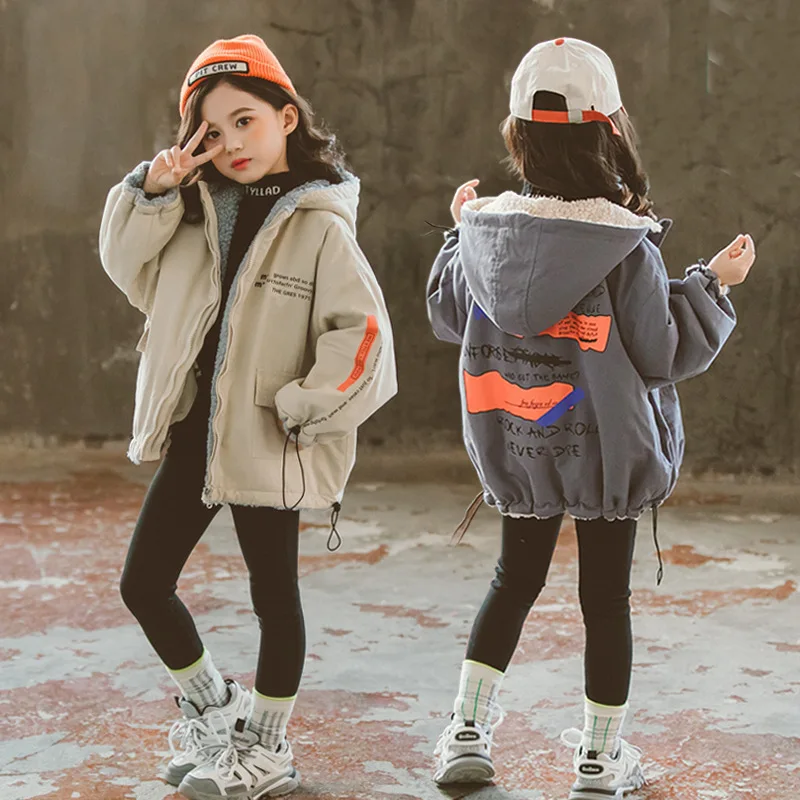 

Girls' Coat Fall Winter Fashion Fashionable Korean Style Loose Children Wear Fleece-lined Medium Thick Warm Winter Clothes Furry