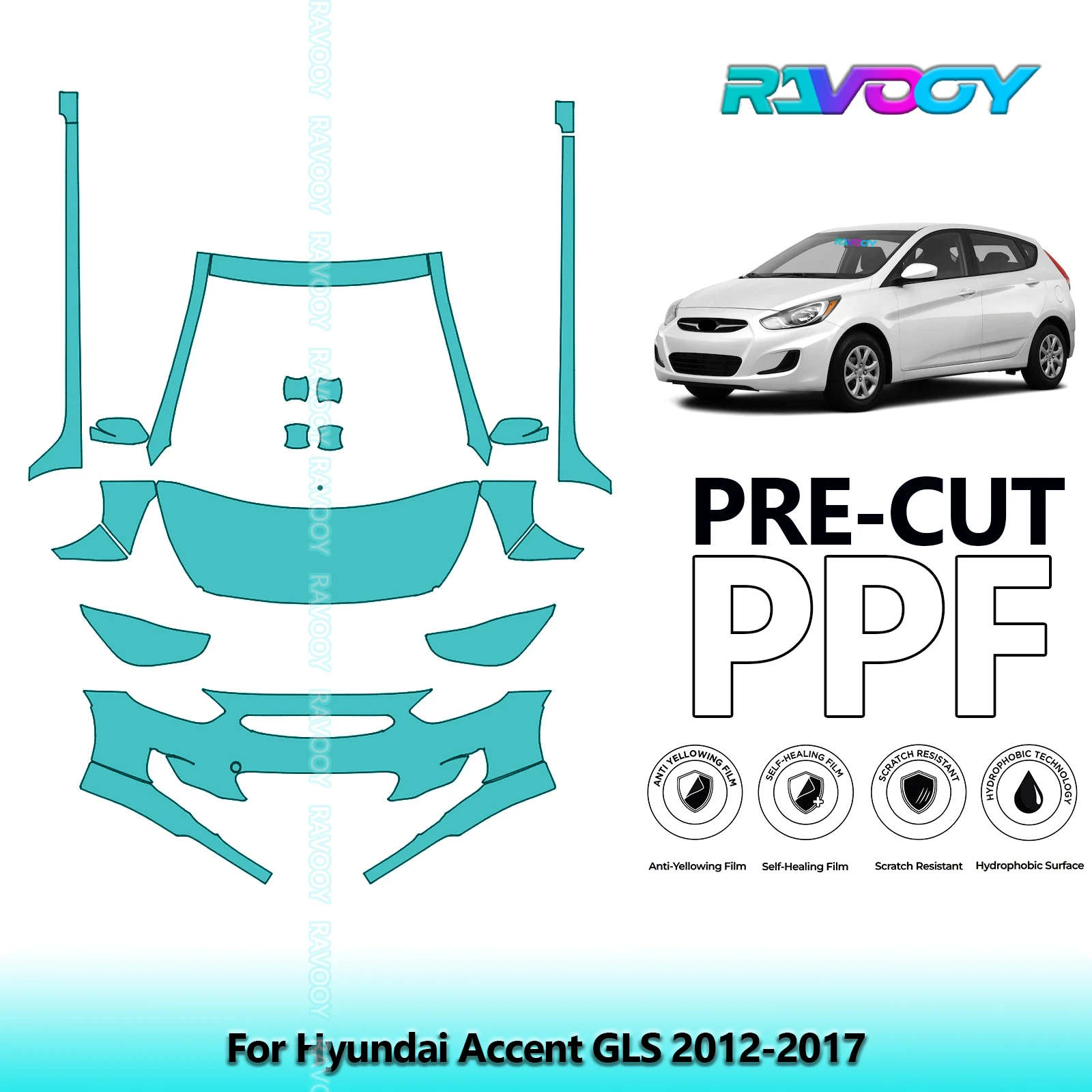 

8.5Mil Precut Paint Protection Film PPF Clear Bra Front Kit+Rockers For Hyundai Accent GLS 2012-2017