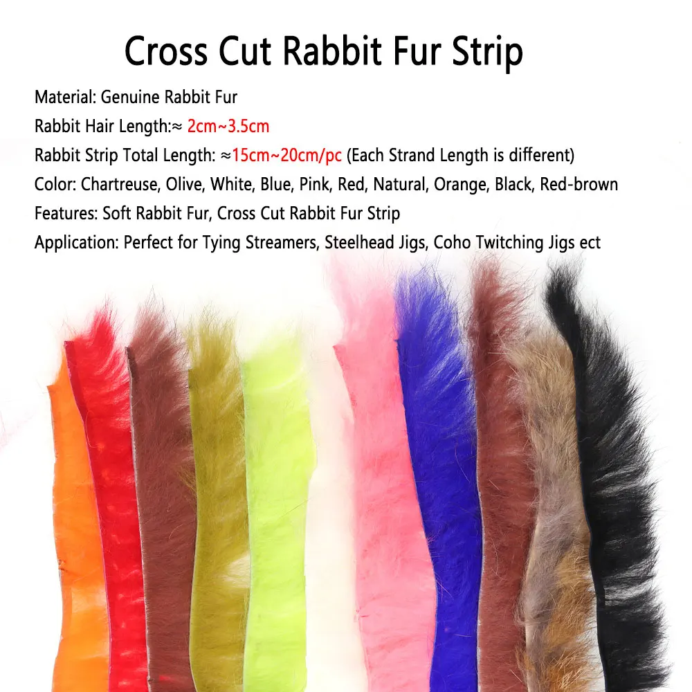 Bimoo 2pcs Cross Cut Rabbit Fur Strip Hare Hair Zonker Strips Fly Tying Material Streamers Steelhead Jigs Coho Twitching Jigs