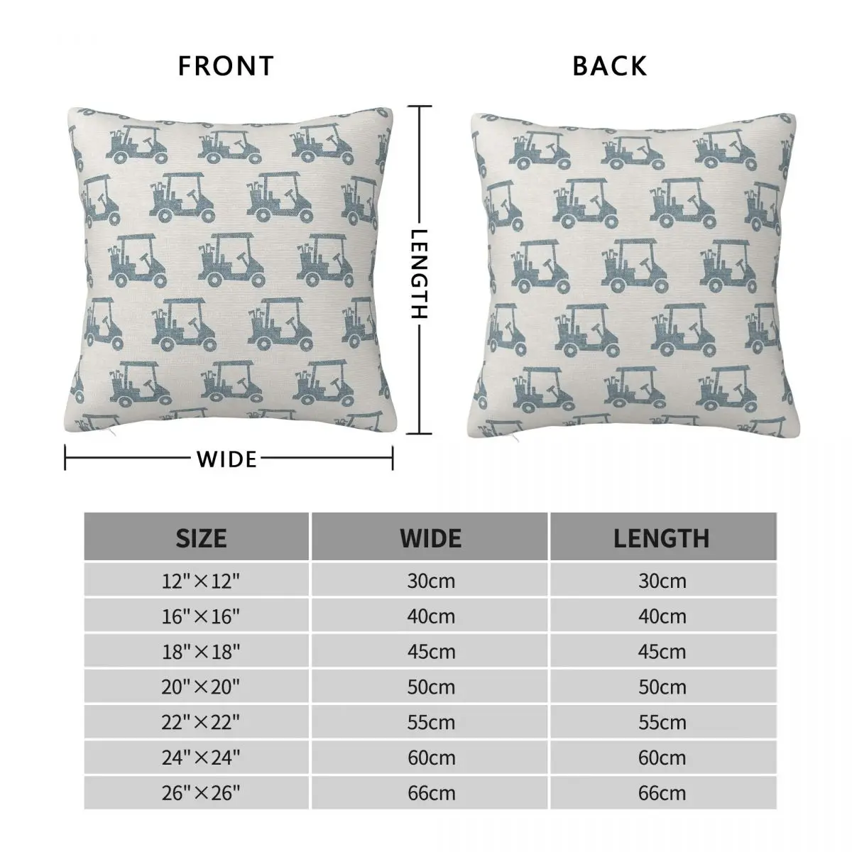 Golf Cart Dusty Blue Cream Pillowcase Polyester Linen Velvet Creative Zip Decor Throw Pillow Case Car Cushion Cover