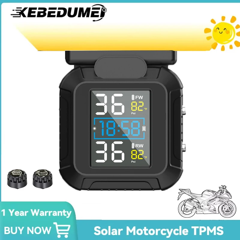 

Solar TPMS Motorcycle Tire Pressure Monitor Digital Display External Motorcycle Wireless Tire Pressure Detector with Waterproof