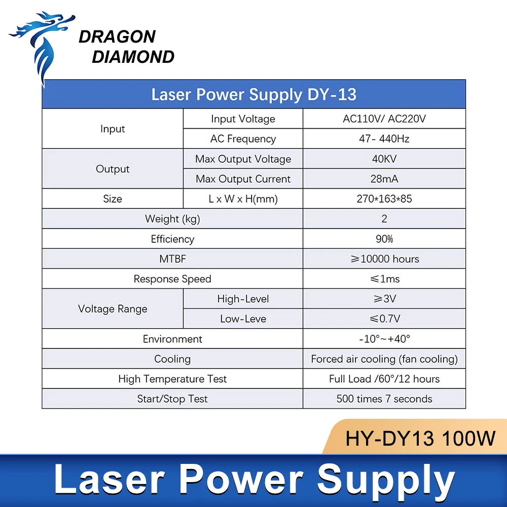 DY13 100 واط Co2 ليزر امدادات الطاقة ل RECI W2/Z2/S2 أنبوب الليزر ل النقش بالليزر وقطع آلة HY-DY سلسلة