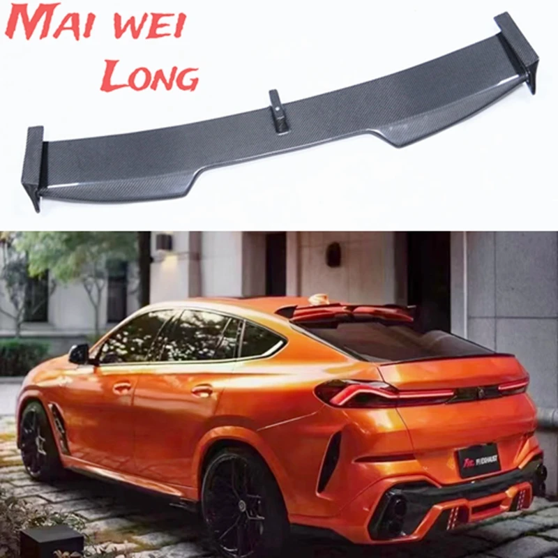 For BMW G06 X6 2019 2020 2021 2022 Real Carbon Fiber Car Rear Trunk Boot Lip Spoiler Roof Wing Top Wings Lid LD Style