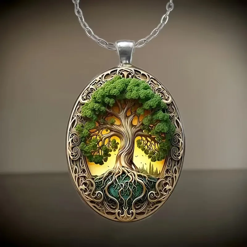 

Bohemian Tree of Life Necklace Glass Pendant Nature Inspired Jewelry Love Anniversary Gift for Her Valentines Day Present
