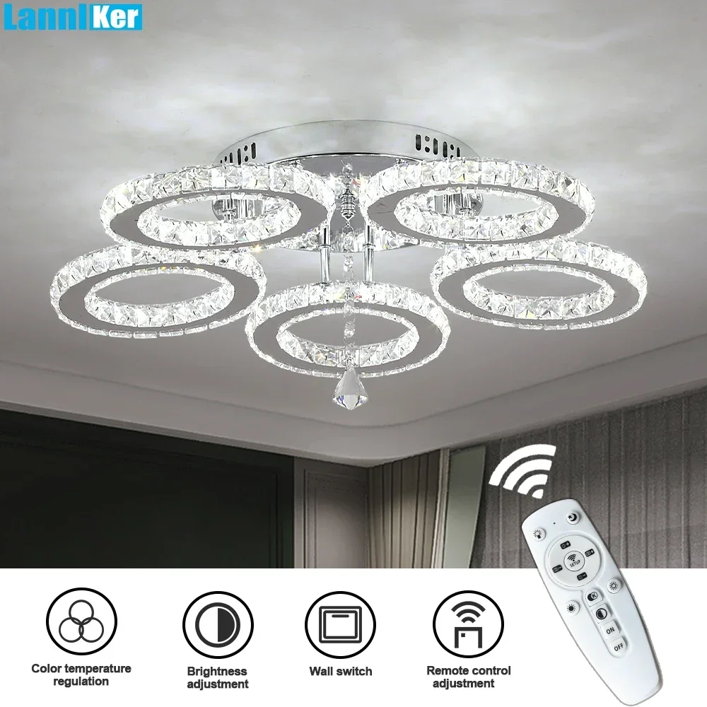 

Modern LED Crystal Ceiling Light Chrome Finish Flush Mount Fixture for Living Room Dining Room Bedroom Home Decor Ceiling Lights