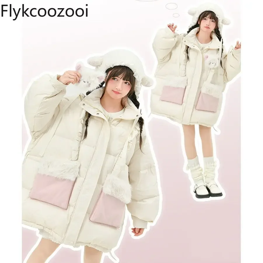 2024 New Cute Dopamine Cat Hooded Girl Style Thick Tops Niche Fashion Autumn and Winter Women Jackets Winter Coat