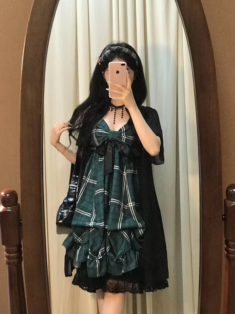 레트로 슬레 매듭 레이스 패치워크 오트 스커트 투피스 세트 여성 여름 패션 드레스 빈티지 감성