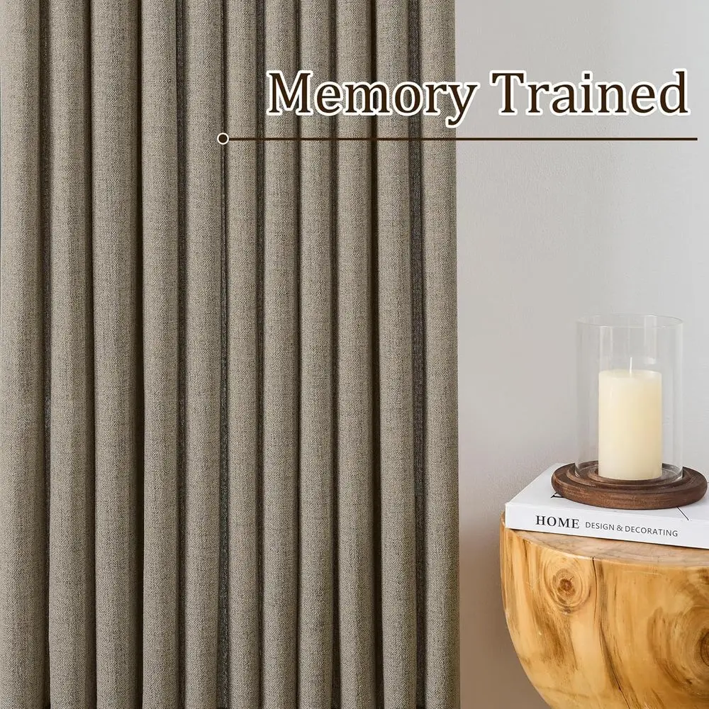 ستائر كتان بطيات كاكي على طراز السبعينيات، 50 × 92، بوهو شيك للأبواب الفرنسية، غرفة المعيشة