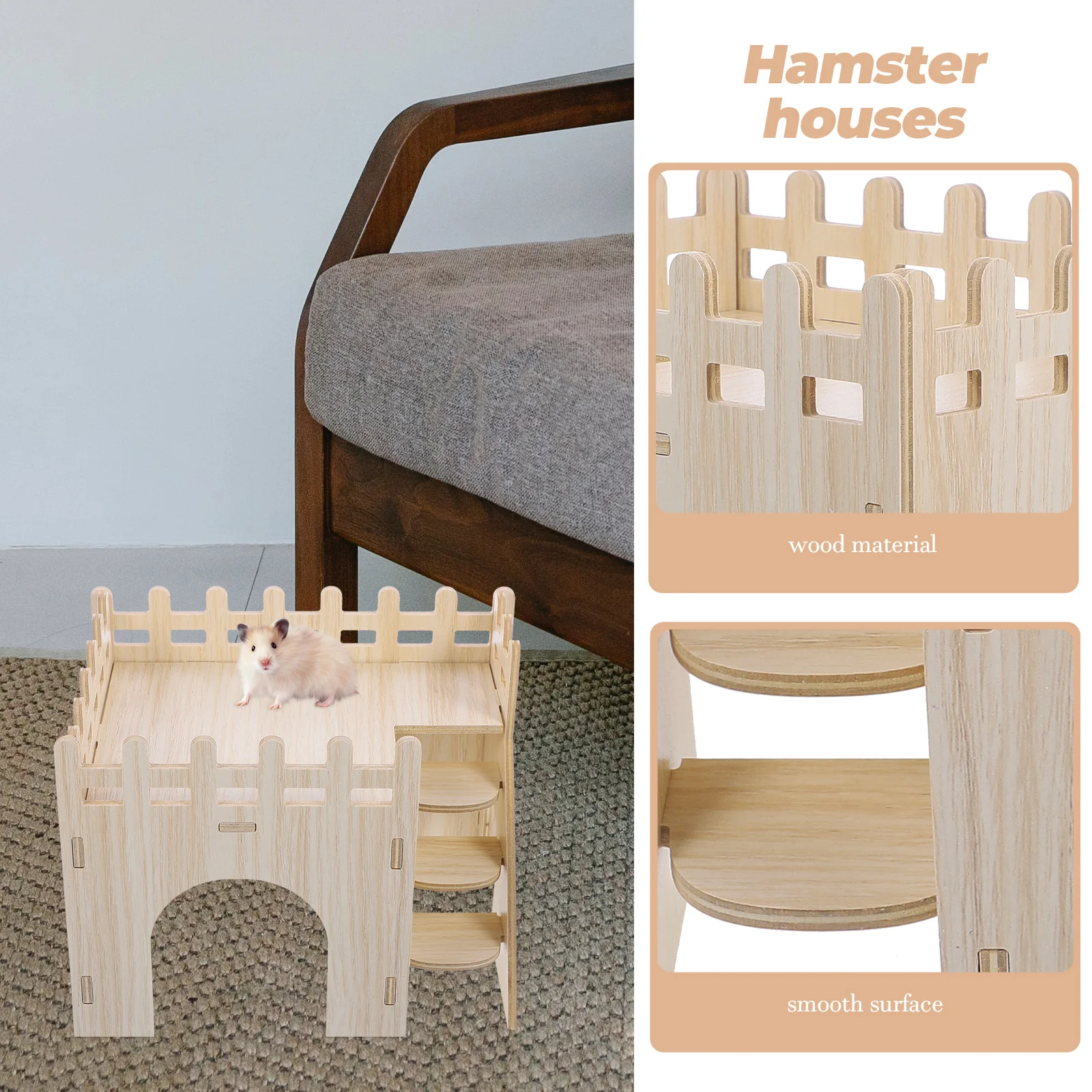 

1 set Wooden Hamster Small Pet Hideout Guinea Pig Decor Cage Habitat Toys Rat House Cage Hamster Hideout Wear Resistant