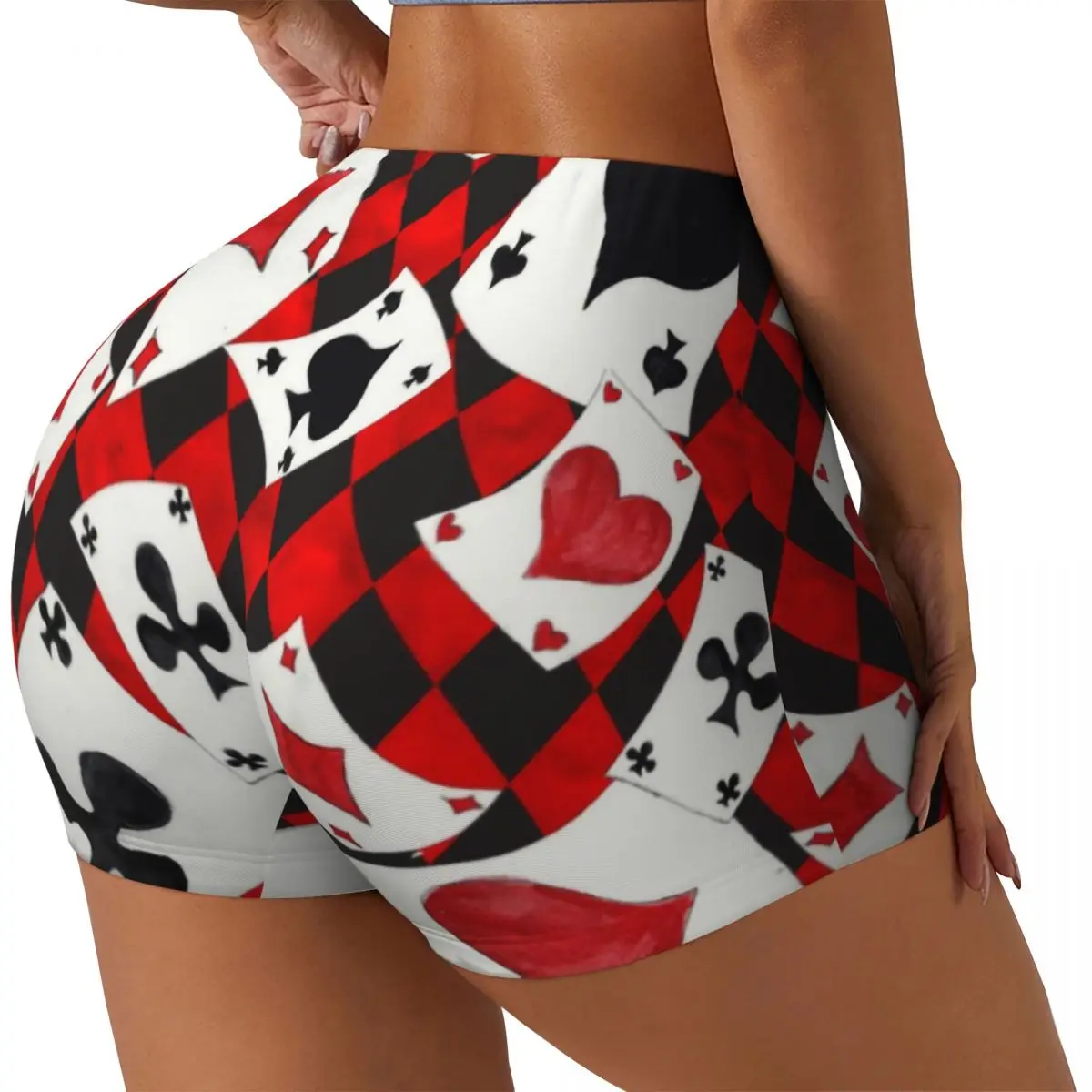 Custom Women's Cool Poker Playing Cards Pattern Workout Yoga Shorts Gambling Card Game Gym Athletic Biker Running Shorts