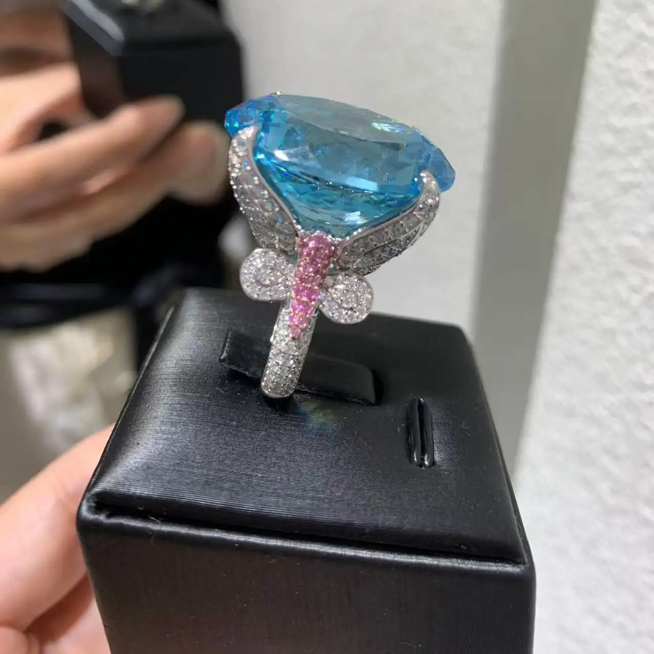 large big cubic zircon ring blue color 925 sterling silver with cubic zircon cocktail ring luxury jewelry