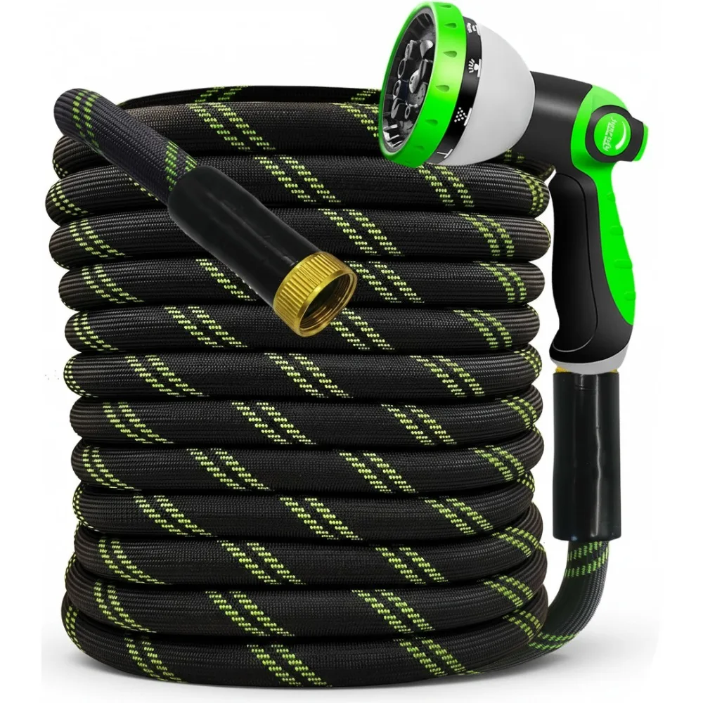 

25FT Heavy-Duty Garden Hose with 10-Function Nozzle, No-Kink Flexible Water Hose for Lawn Car RV Outdoor