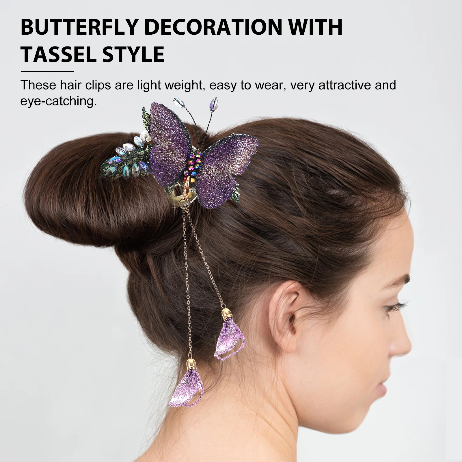 

Butterfly Hair Clips Colorful Alloy Bow Tie Women Wedding Accessories Tassel Style Lightweight Hair Bun Holder