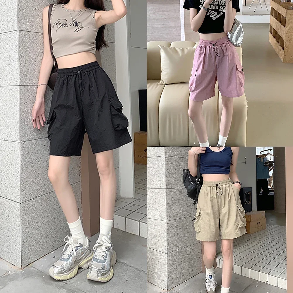 

Women Fashion Shorts With Front Pocket Ladies Korean Drawstring Loose Casual Overalls Pants Casual Summer