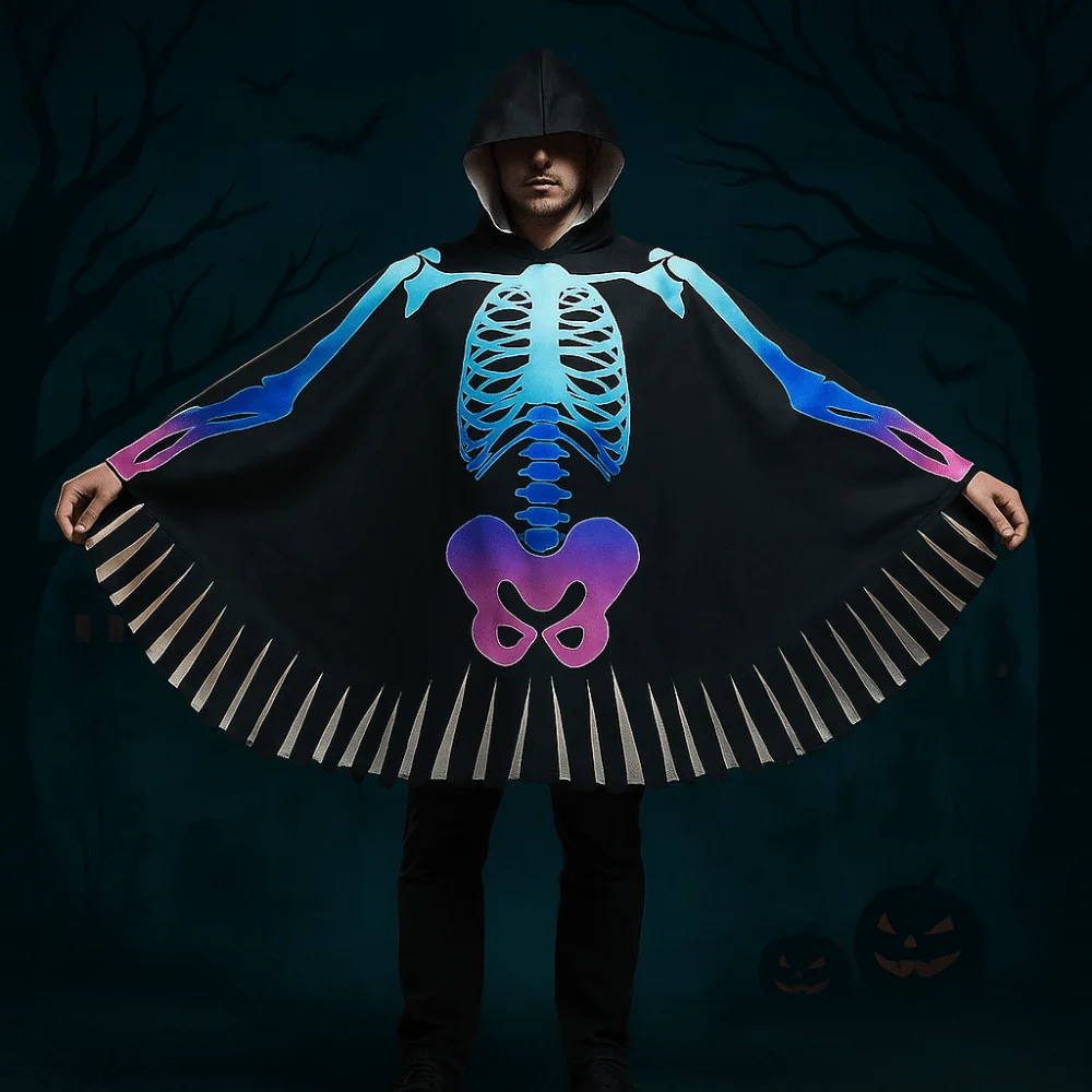 Divertente panno scheletro mantello gotico fantasma oggetti di scena di Halloween performance costume cosplay teschio ossa mantello carnevale