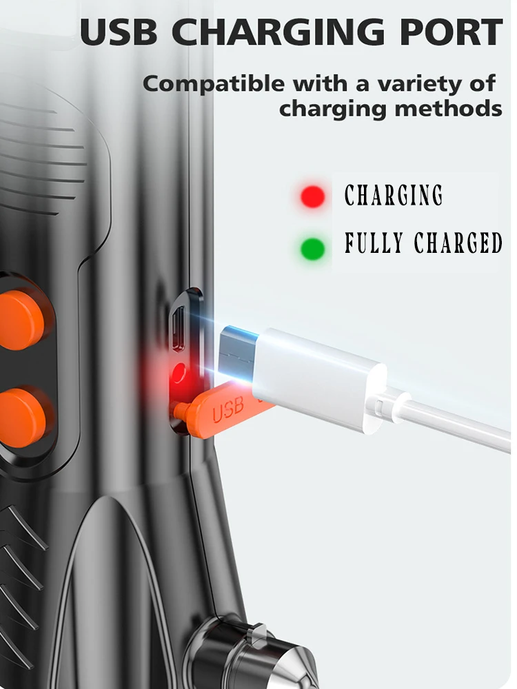 Lanterna LED 6 em 1 com bateria 18650 e martelo de segurança Alarme Lanterna de campismo e pesca Lanterna de trabalho COB à prova de água Luz de trabalho recarregável por USB Luz forte Lanterna de auto-defesa