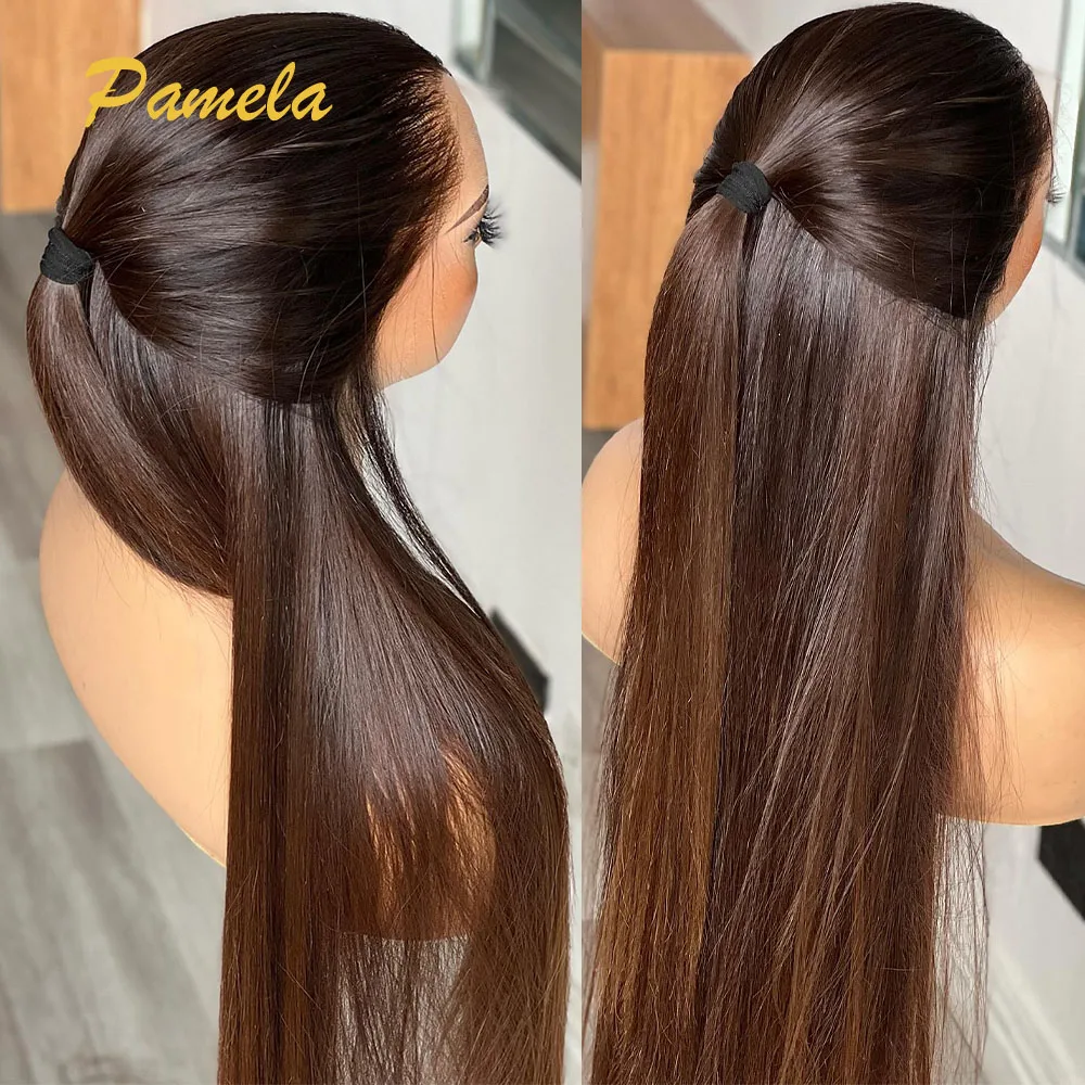 Super Double Drawn Ombre 1b/4 Colored Glueless Wig Human Hair Ready To Go 30inch 13x6 Bone Straight Transparent Lace Frontal Wig