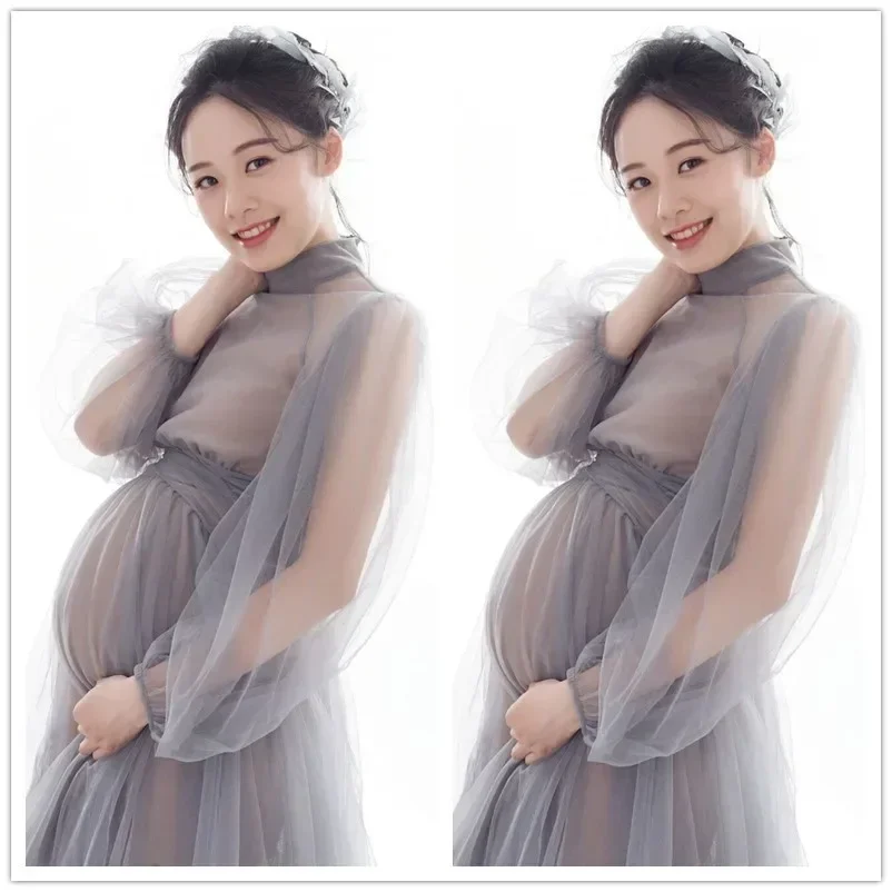 Sexy Long Maternity Photography Props Dresses Tulle Perspective Pregnancy Dress Mesh Maxi Gown For Pregnant Women Photo Shooting