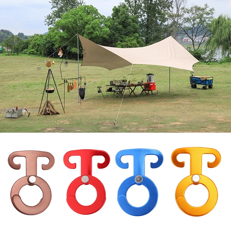

1Pc Aluminum Alloy T-Ring Wind Rope Hook Quick Release Buckle Corrosion Resistant Ear-Mounted Design Wind Rope Tent Buckle