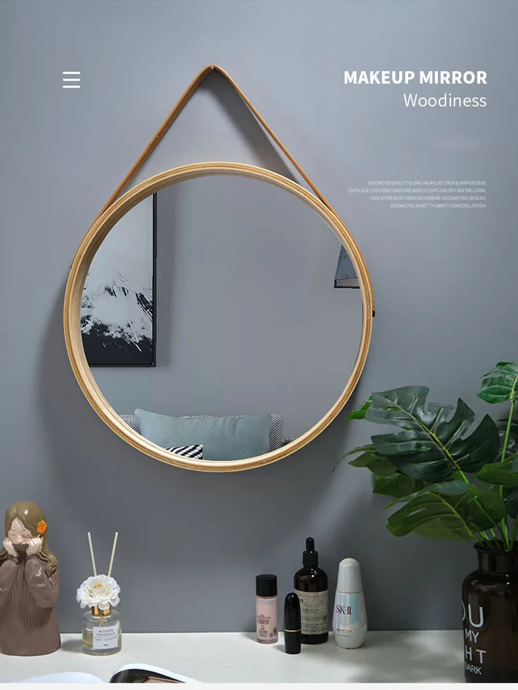 Miroir de Toilette Mural Minimaliste Moderne, 30cm, Bordure en Bois, Décoration de Chambre