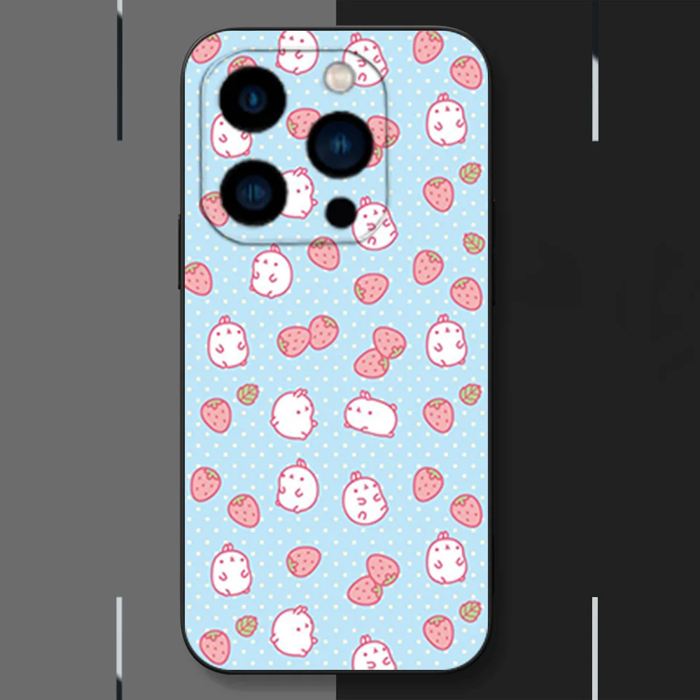 Cute M-Molangs Phone Case for iPhone 12 11 13 14 15 16 Max Pro Plus Black Soft Silicone Cover