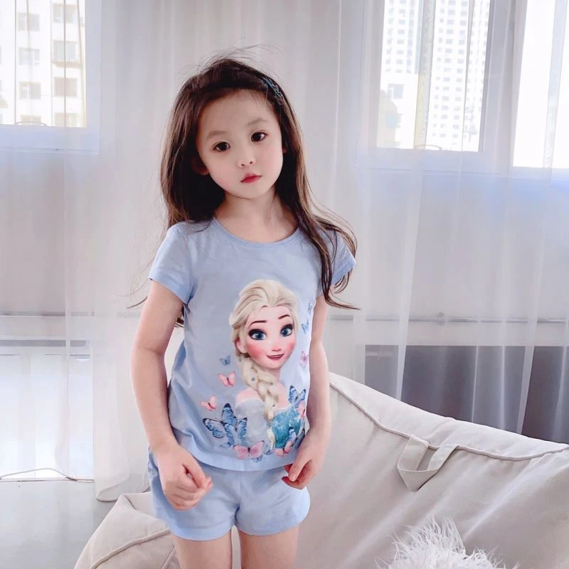 

Girls Pajamas Set Clothes Cotton Casual Disney Frozen Elsa For Children Summer Short Sleeve Cartoon Suit Kids Pajamas Costumes