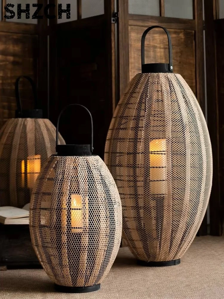 Nordic Floor Standing Candle light Holders Wooden Lantern Patio Garden Decoration Titular De La Vela Furniture Decor