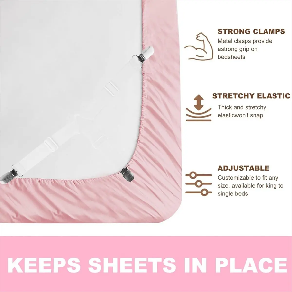 N14R Top 8PCS Bed Sheet Straps, Non-Slip Elastic Fitted Sheet Straps,Adjustable Bed Sheet Clips Fasteners for Mattress Covers