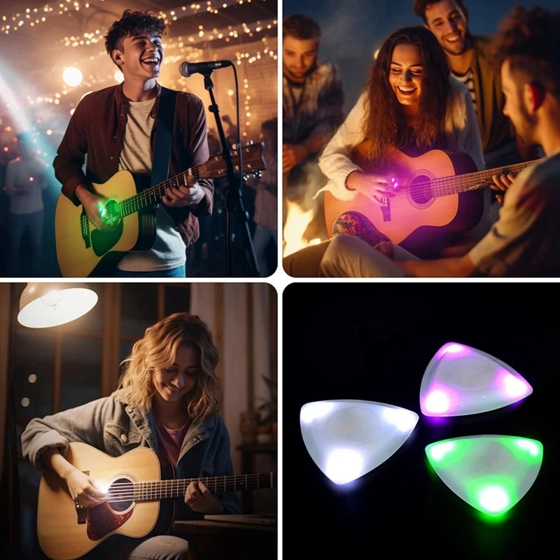 3PCS LED กีตาร์ Pick Bass Plectrum Light Up Beat Pick เรืองแสง Picks พร้อมไฟสําหรับกีตาร์ไฟฟ้า Ukulele