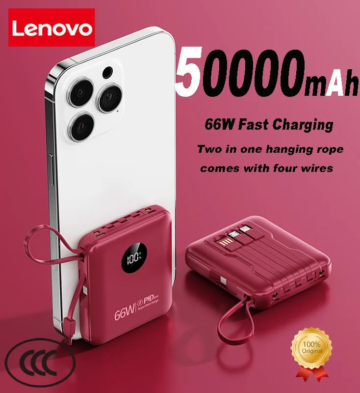 

Lenovo PD20W 50000mAh Super Fast Charger Power Bank Portable Four Wires Large Capacity Digital Display For Iphone For Xiaomi New