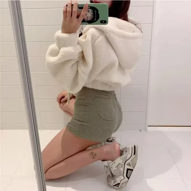 Dámský podzimní zimní tlustý krátký kabát s dlouhým rukávem, korejský sametový kardigan s kapucí Hongwei, volný střih, čínský původ - náhled 3