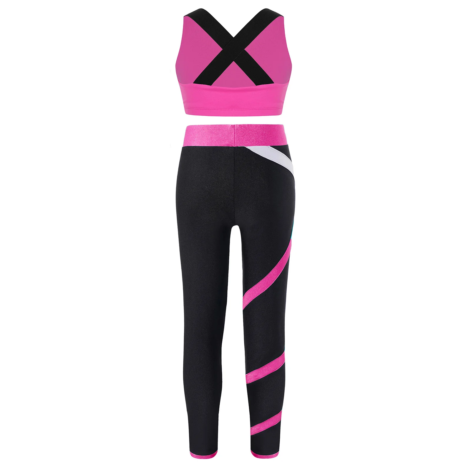 Crianças meninas conjunto de esportes atléticos bloco cor roupas de ginástica ternos esportivos das crianças calças de yoga para dança treino treino treino