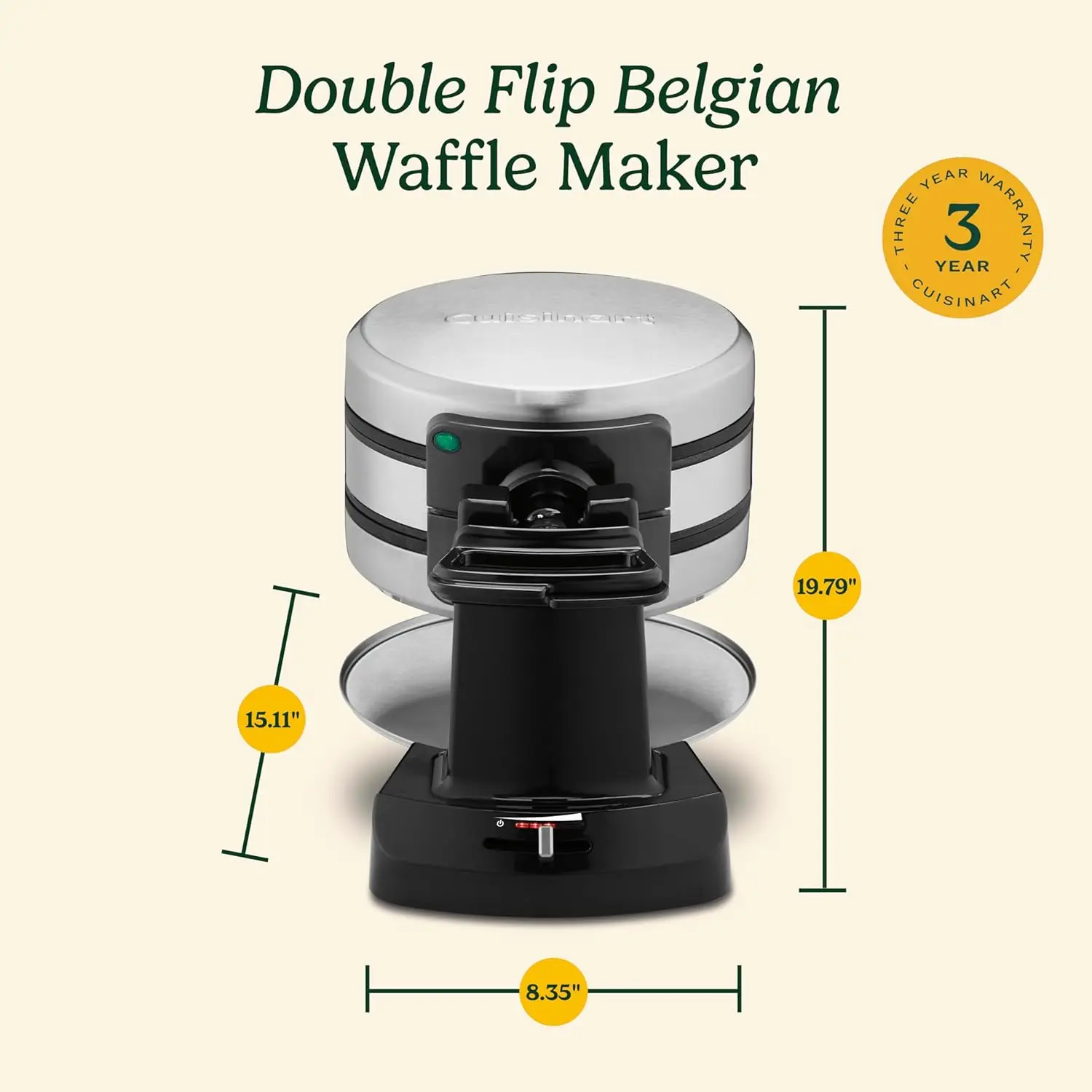 Double Flip Belgian Waffle Maker, 1400 watts, New Black/Stainless