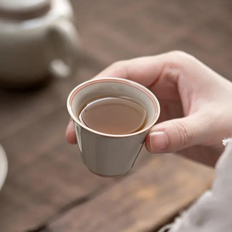 Tea Cup Tea Cup Kung Fu Tea Set Hand Painted Double Line Master Cup Home Tea Ceremony Personal Small Size Tea Cup Bowls
