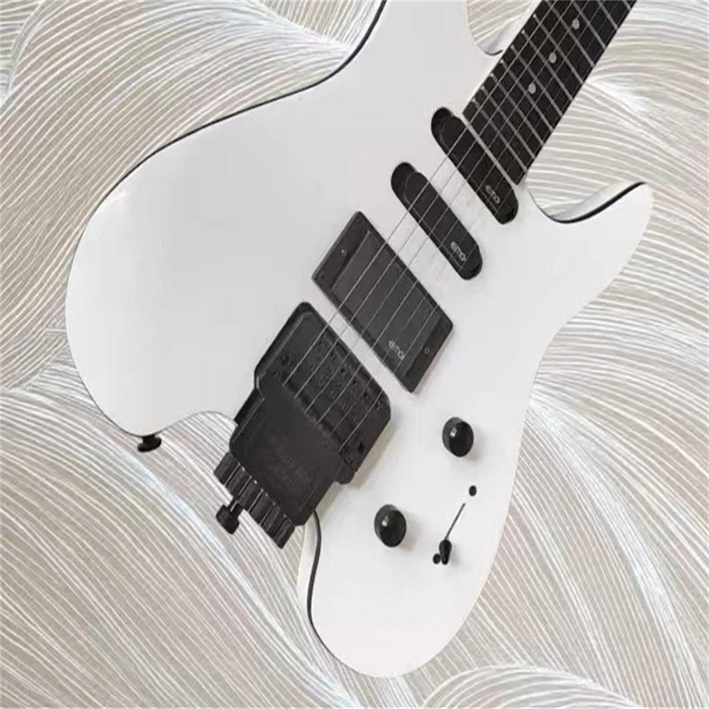 

Factory custom-made high-quality headless electric guitar, 6 strings, white color, black accessories