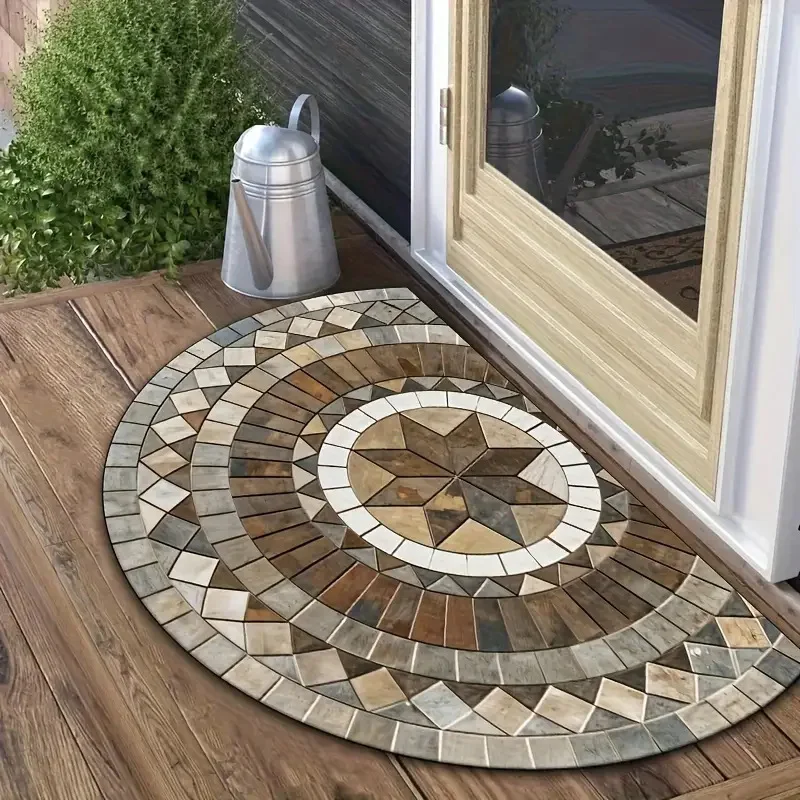 VIKAMA Half Round Pebble Shell Spiral Mosaic Natural Beach Art Crystal Velvet Door Mat Non Slip Entryway Bedroom Living Room