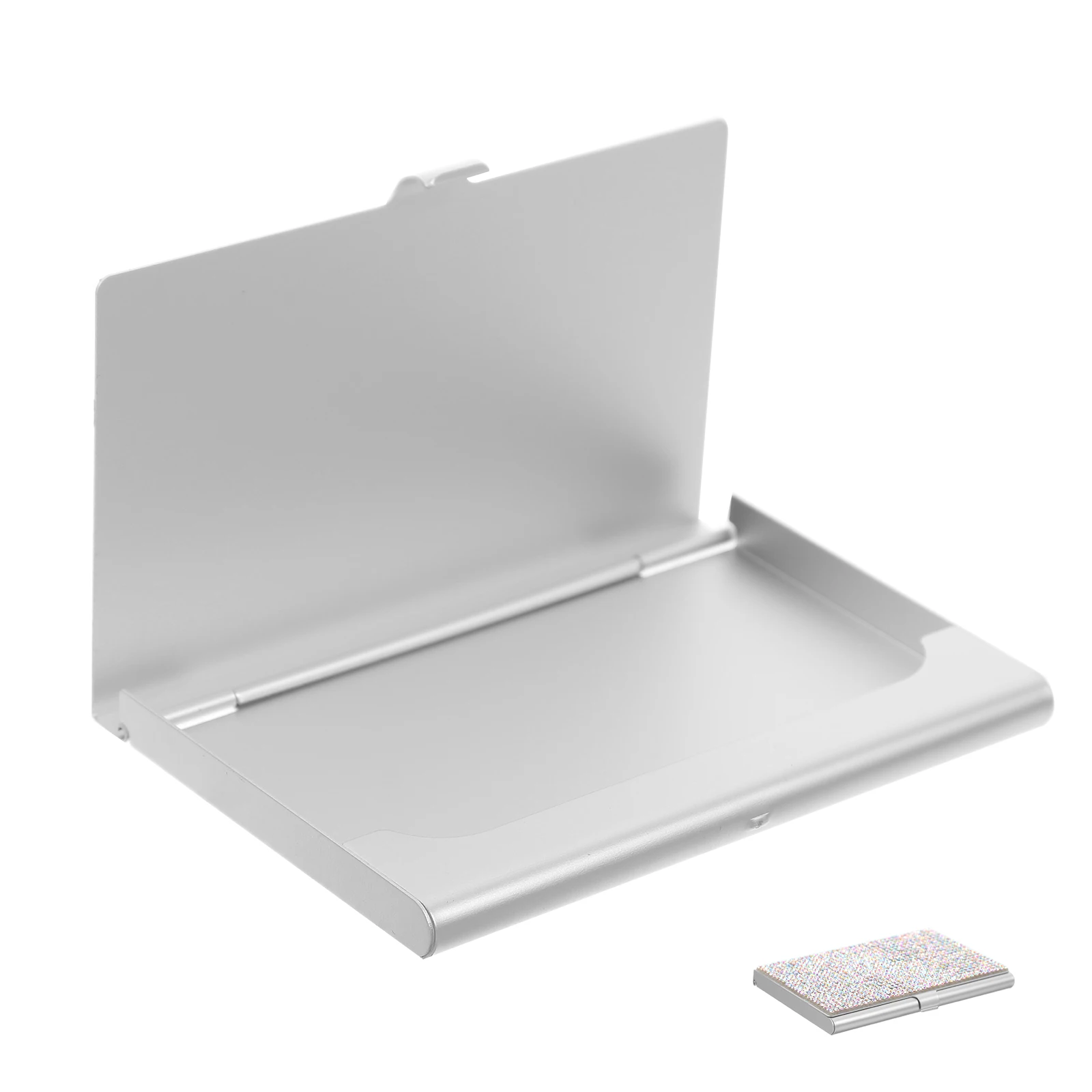 

Rhinestone Business Holder Compact Metal Card Storage Box For Office Desk Organizer Portable Name Cards Case Multi-Function Card