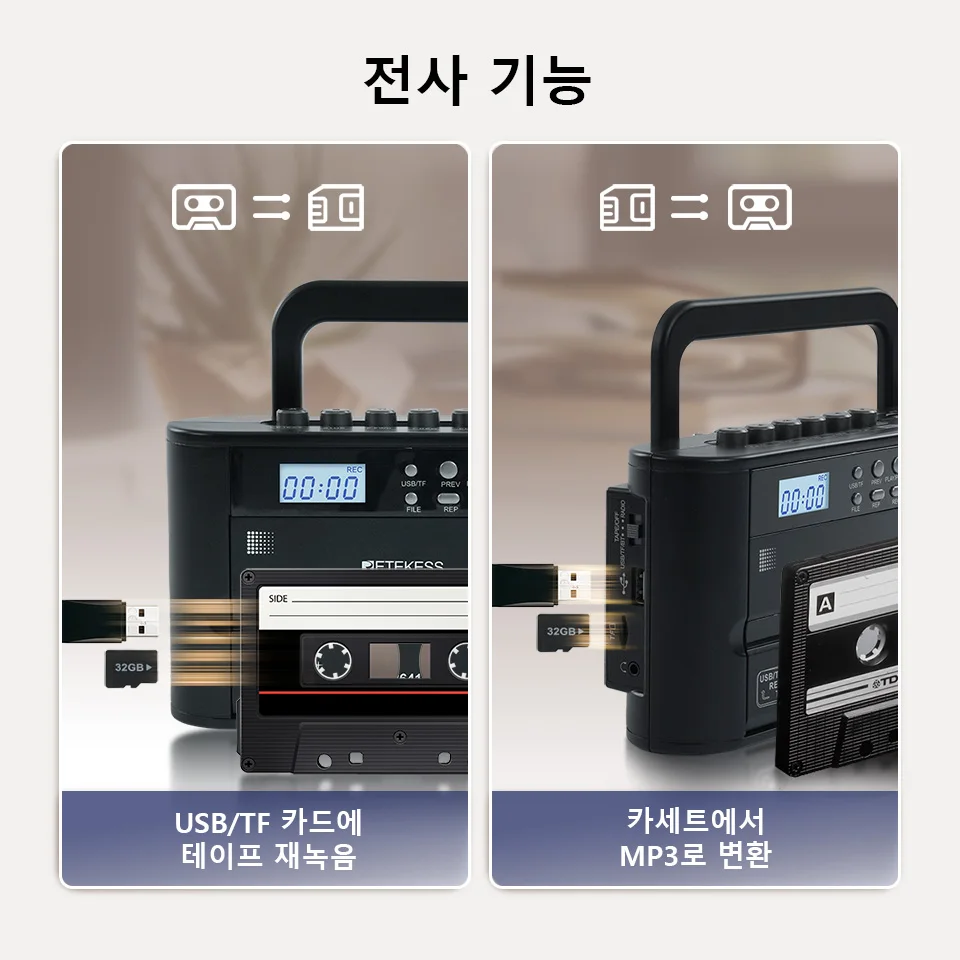 Retekess TR641 Radio AM FM Radio Portable Vintage Cassette Radio Transcription Function Dual power Supply Speaker Recording
