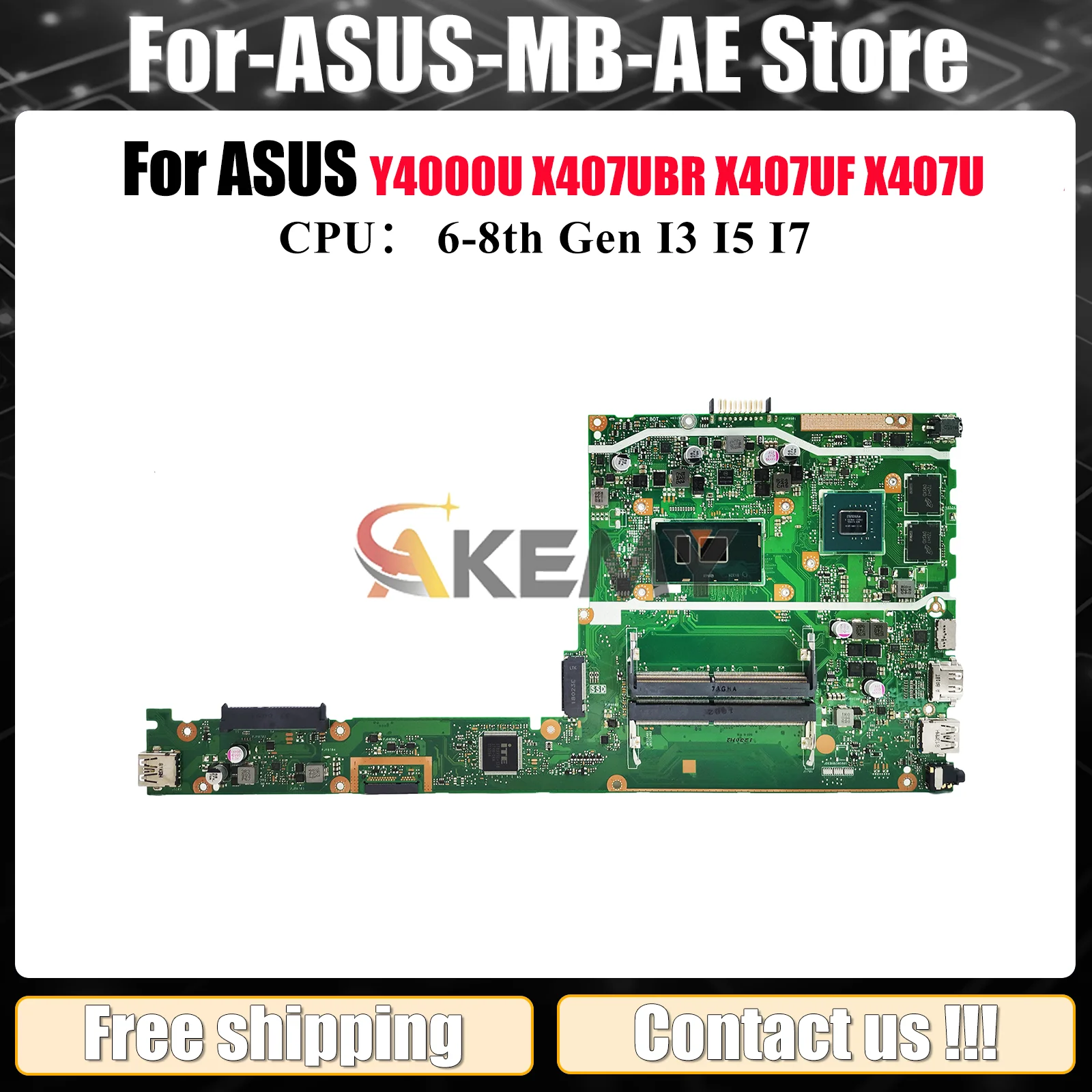 X407UB Laptop Motherboard For ASUS VivoBook X407UV Y4000U X407U X407UAR F407U X407UF A407U X407UBR X407UB Mainboard I3 I5 I7 CPU
