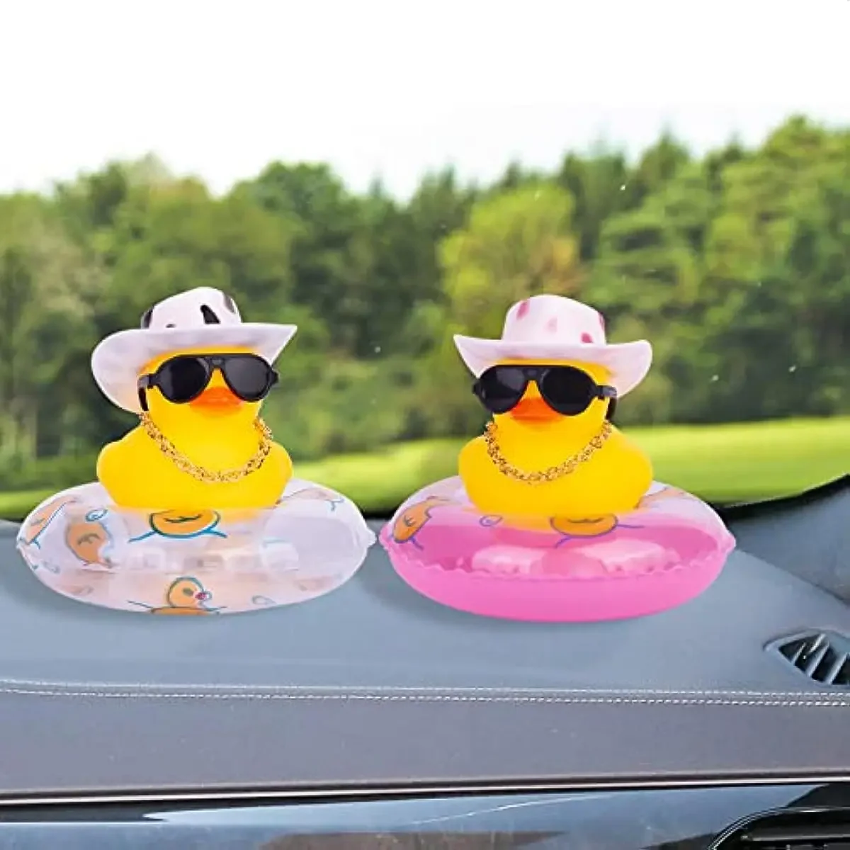 Cowboy Hat Pink Rubber Duck for Jeep Cars Ducks, Funny and Cool Car Dashboard Decorations Duck with Circle as Car Ornament