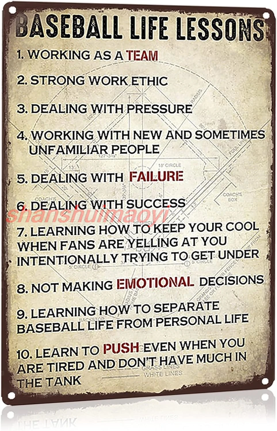 Baseball Life Lessons Metal Tin Sign Wall Decoration Retro Vintage 12 x 8 inches/30 x 20 cm 1pc sign