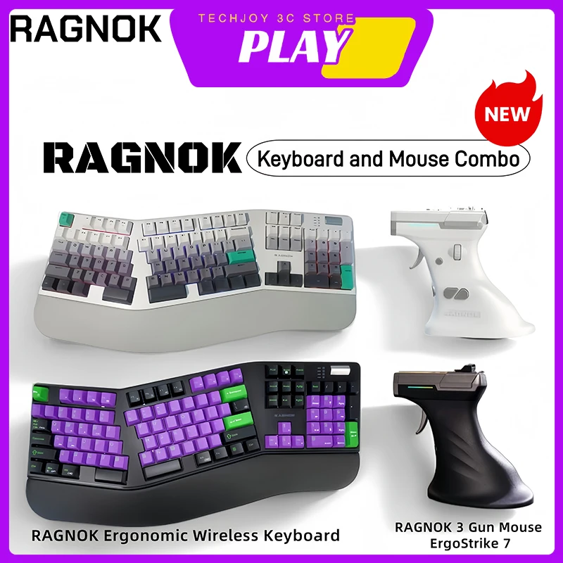 

Ragnok ErgoStrike 7, мышь Gun, беспроводная и механическая клавиатура, трехрежимная эргономичная FPS геймерская клавиатура, игровая мышь для ноутбука/ПК